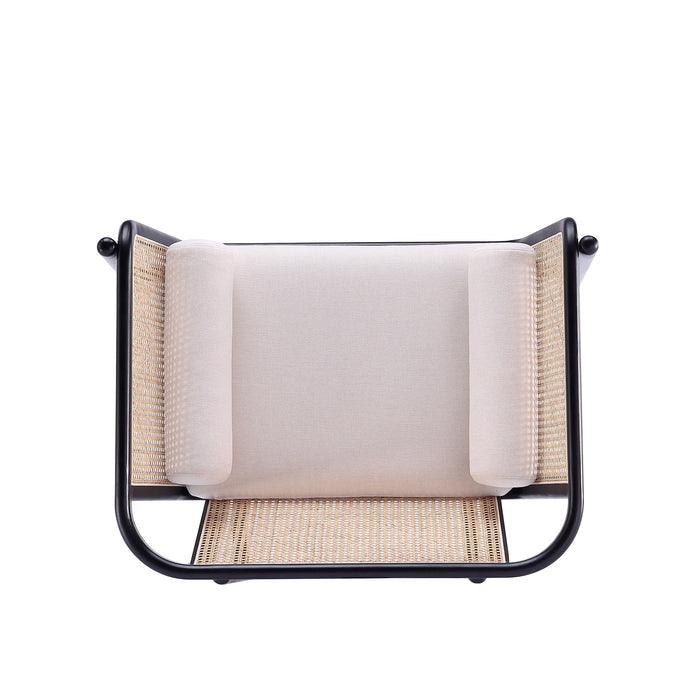 Manhattan Comfort Versailles Accent Chair - Black, Natural Cane & Cream