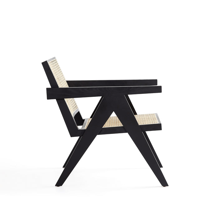 Manhattan Comfort Hamlet Accent Chair - Black & Natural Cane
