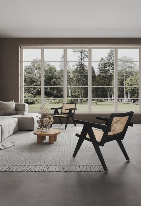 Manhattan Comfort Hamlet Accent Chair - Black & Natural Cane