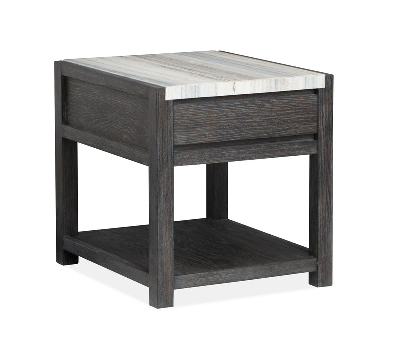 Alders 22\" Marble Top End Table with Storage- Ravenwood Black