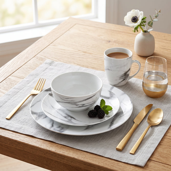 16-Piece Marble Porcelain Dinnerware Set for 4