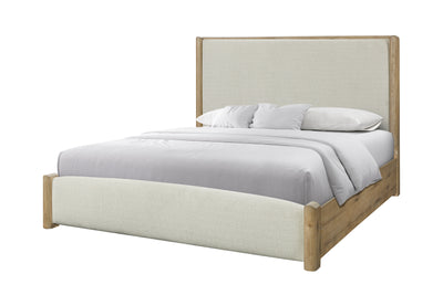 Austin Panel Bed with Fabric Headboard & Footboard, Natural Oak Brown - King Size | Lit à panneaux Austin avec tête et pied de lit en tissu, brun chêne naturel - format très grand lit