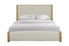 Austin Panel Bed with Fabric Headboard & Footboard, Natural Oak Brown - Queen Size | Lit à panneaux Austin avec tête et pied de lit en tissu, brun chêne naturel - format grand lit