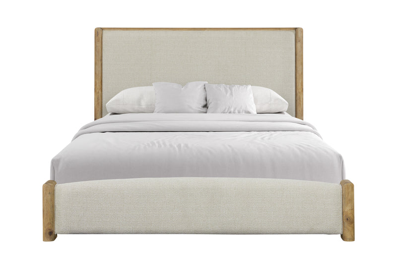 Austin Panel Bed with Fabric Headboard & Footboard, Natural Oak Brown - Queen Size