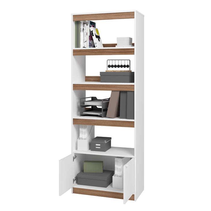 Manhattan Comfort Mid-Century Modern Ratzer Bookcase with 5 Shelves - White & Brown