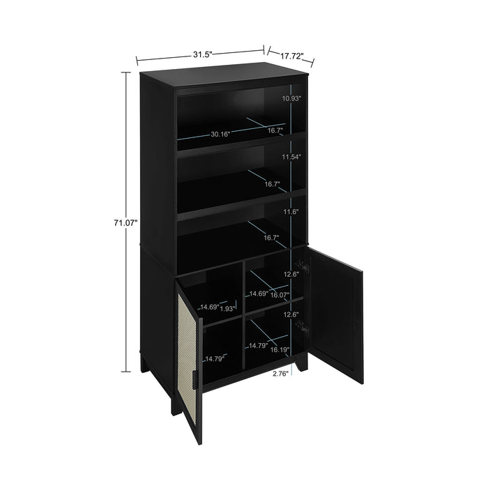 Manhattan Comfort Sheridan Modern Cane Bookcase with Adjustable Shelves - Black