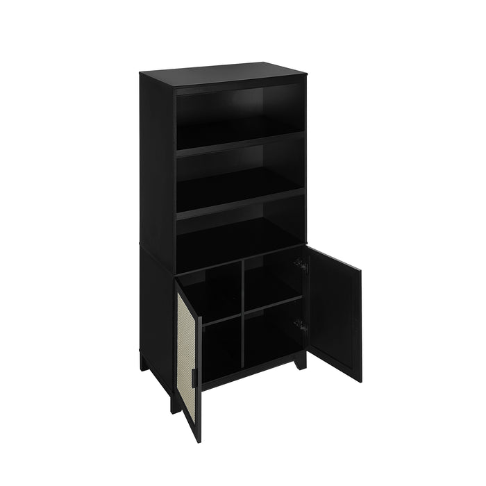 Manhattan Comfort Sheridan Modern Cane Bookcase with Adjustable Shelves - Black