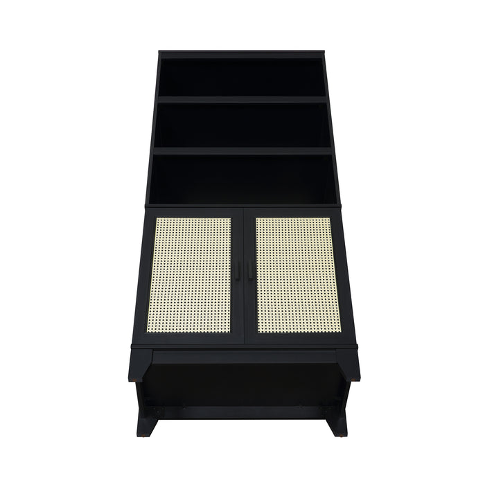 Manhattan Comfort Sheridan Modern Cane Bookcase with Adjustable Shelves - Black