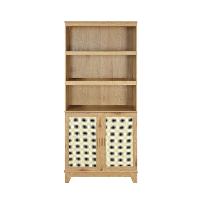 Manhattan Comfort Sheridan Modern Cane Bookcase with Adjustable Shelves - Natural