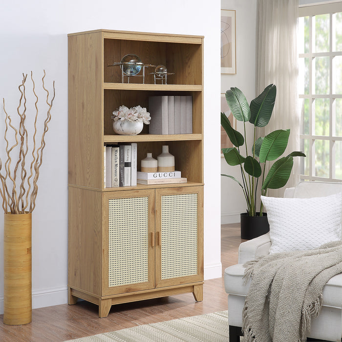 Manhattan Comfort Sheridan Modern Cane Bookcase with Adjustable Shelves - Natural