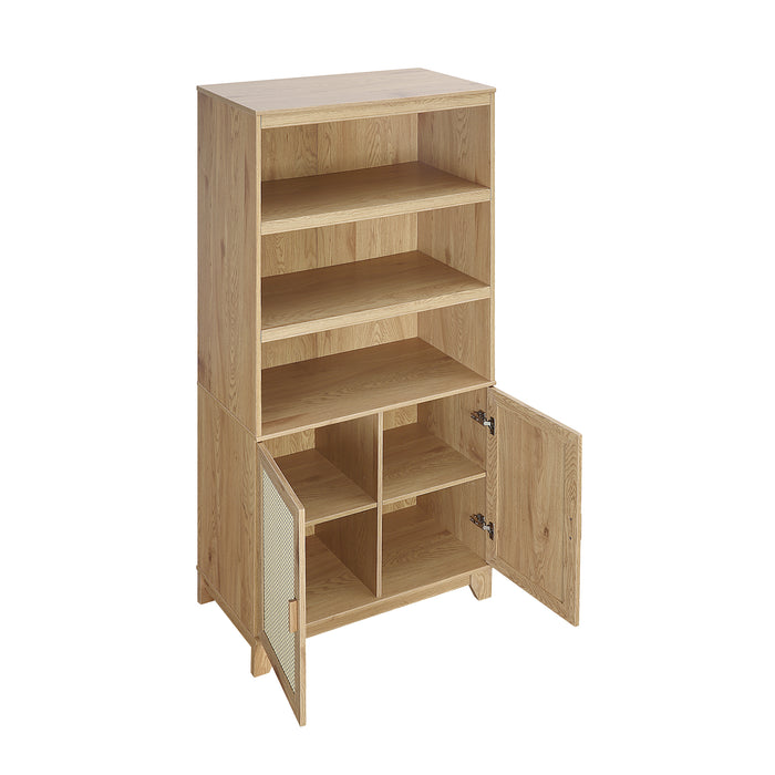 Manhattan Comfort Sheridan Modern Cane Bookcase with Adjustable Shelves - Natural
