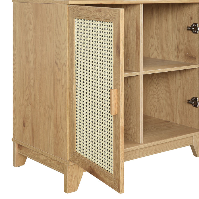 Manhattan Comfort Sheridan Modern Cane Bookcase with Adjustable Shelves - Natural