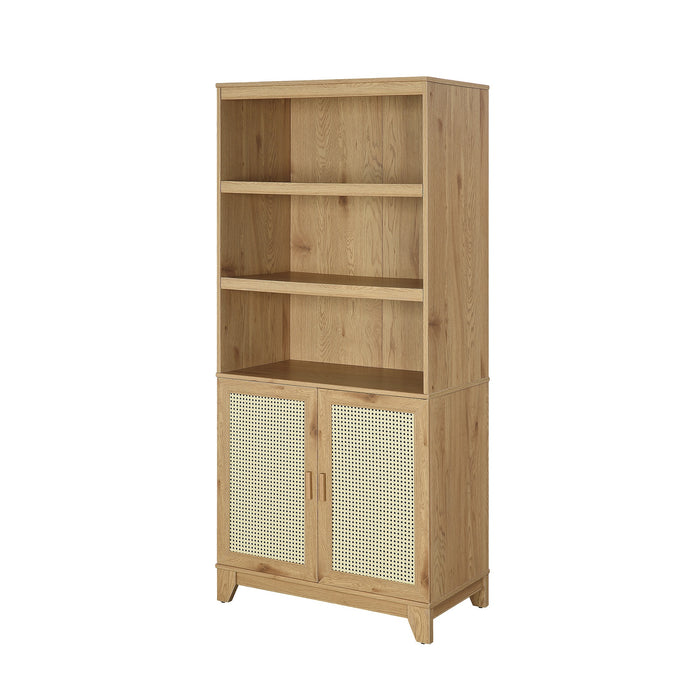Manhattan Comfort Sheridan Modern Cane Bookcase with Adjustable Shelves - Natural