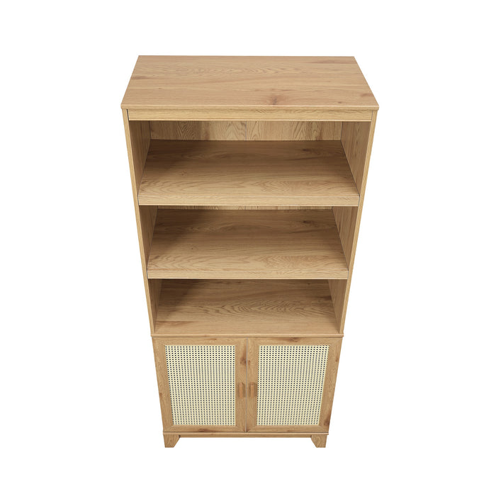Manhattan Comfort Sheridan Modern Cane Bookcase with Adjustable Shelves - Natural