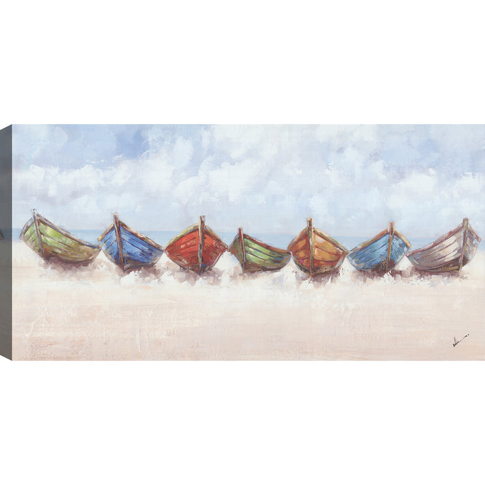 Colorful Boats Acrylic Painting – 30\" x 60\"