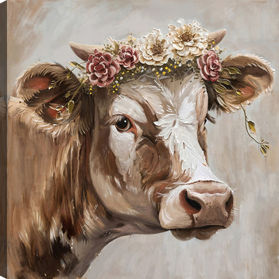 Floral Cow Canvas Wall Art – 24" x 24" | Œuvre d’art murale « Floral Cow » sur toile - 24 po x 24 po