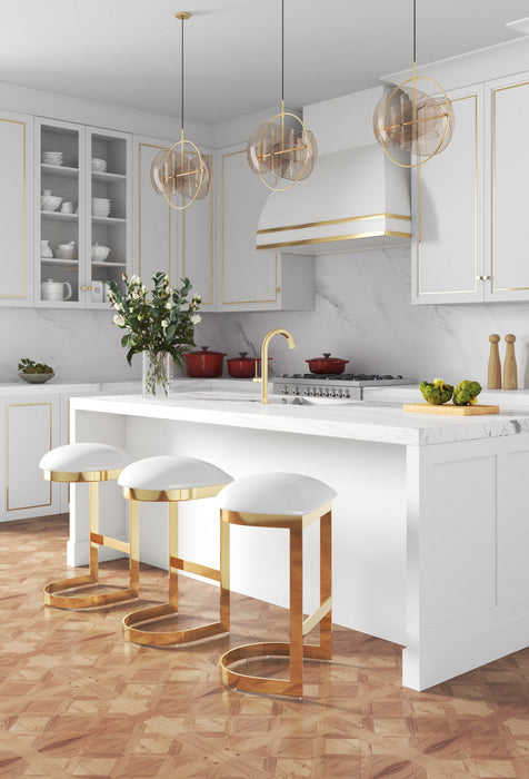 Manhattan Comfort Aura 28.54\" Polished Brass Stainless Steel Barstool - White