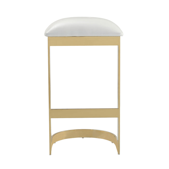 Manhattan Comfort Aura 28.54\" Polished Brass Stainless Steel Barstool - White