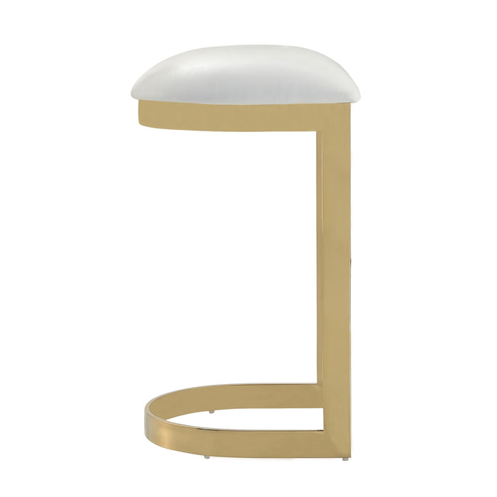 Manhattan Comfort Aura 28.54\" Polished Brass Stainless Steel Barstool - White