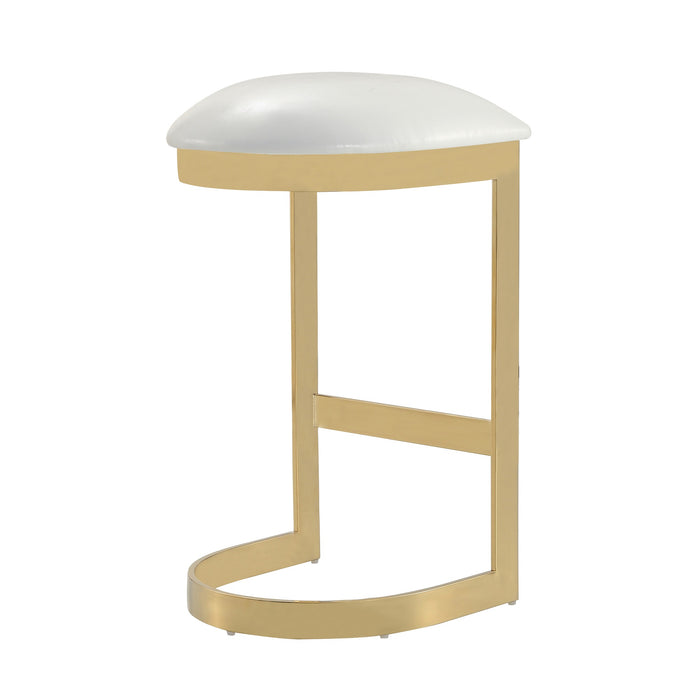 Manhattan Comfort Aura 28.54\" Polished Brass Stainless Steel Barstool - White