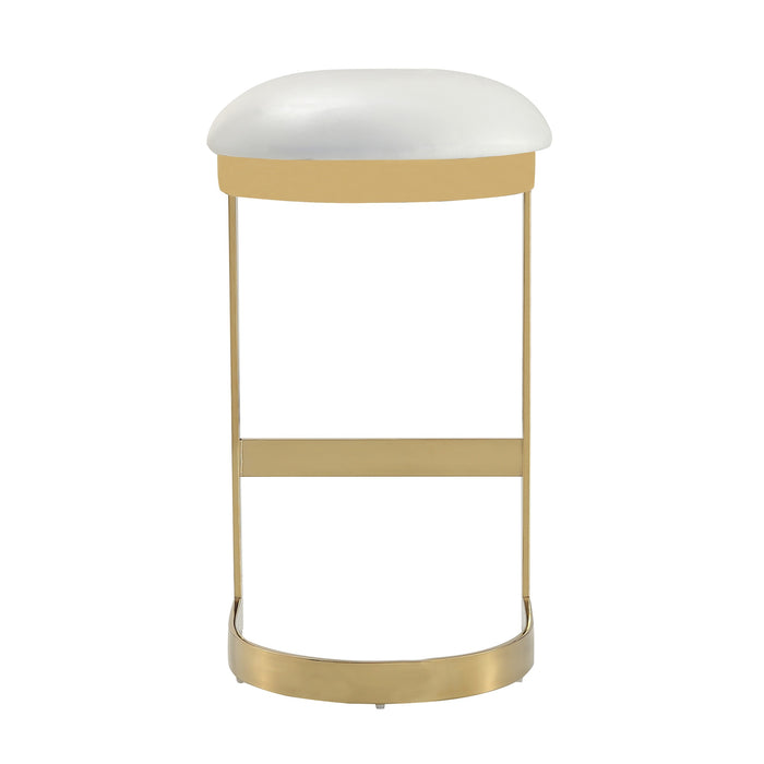 Manhattan Comfort Aura 28.54\" Polished Brass Stainless Steel Barstool - White