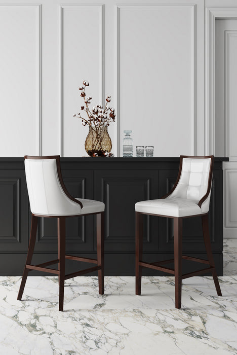 Manhattan Comfort Fifth Avenue 45\" Beech Wood Barstool - Pearl White & Walnut