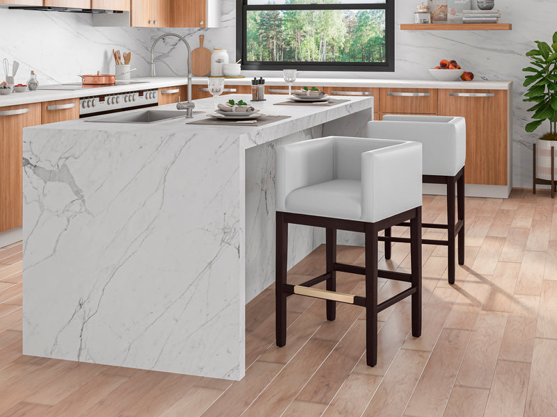 Manhattan Comfort Kingsley 38\" Beech Wood Barstool - Ivory & Dark Walnut