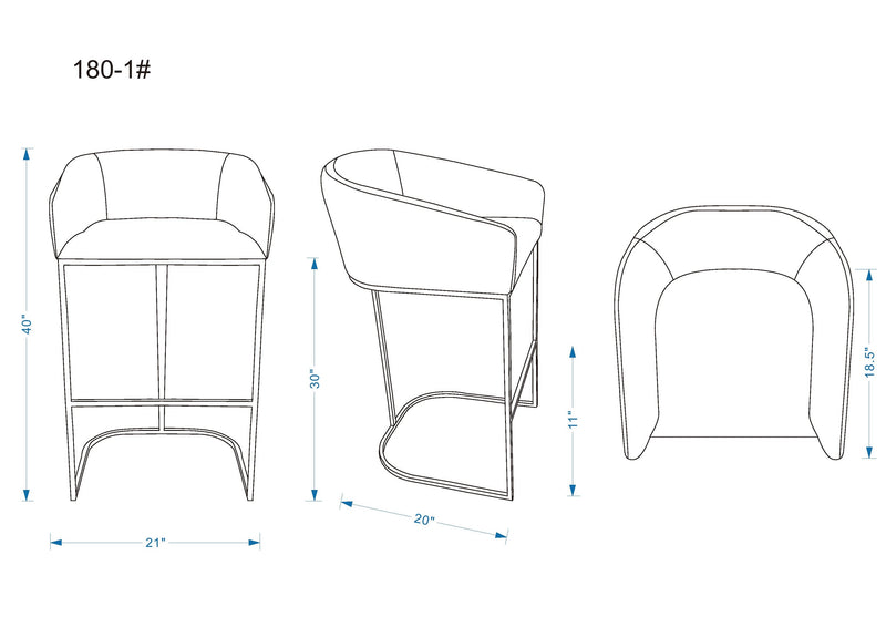 Manhattan Comfort Louvre 40\" Stainless Steel Barstool - Grey & Black