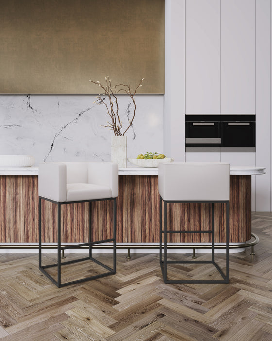 Manhattan Comfort Embassy 38\" Metal Barstool - Cream & Black