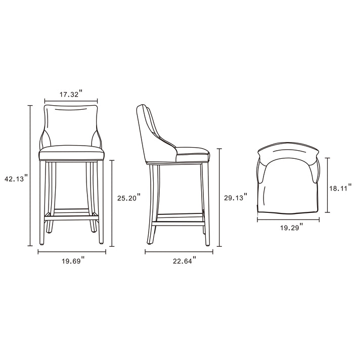 Manhattan Comfort Modern Shubert Barstool Upholstered Leatherette with Beech Wood Legs - Dark Taupe