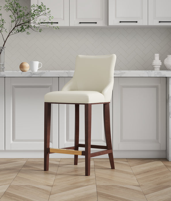 Manhattan Comfort Modern Shubert Barstool Upholstered Leatherette with Beech Wood Legs - Ivory