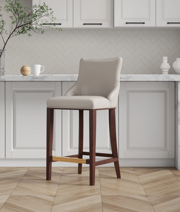 Manhattan Comfort Modern Shubert Barstool Upholstered Leatherette with Beech Wood Legs - Light Grey