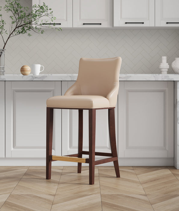 Manhattan Comfort Modern Shubert Barstool Upholstered Leatherette with Beech Wood Legs - Tan
