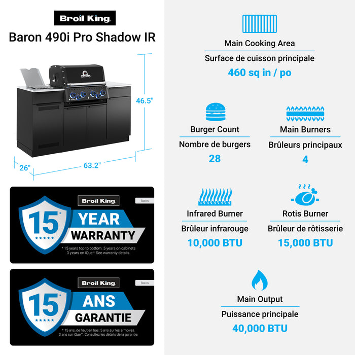 Broil King Baron 490i Shadow 4-Burner Built-In 40,000-BTU Propane Gas BBQ - 875844 Grill