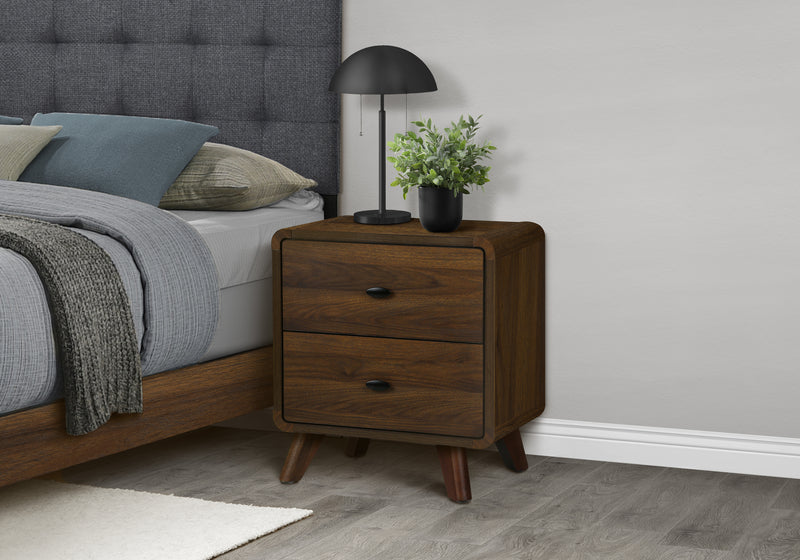 Cami Bedside 2-Drawer Nightstand, Mid-Century Modern, 17\"W x 24.8\"H – Brown