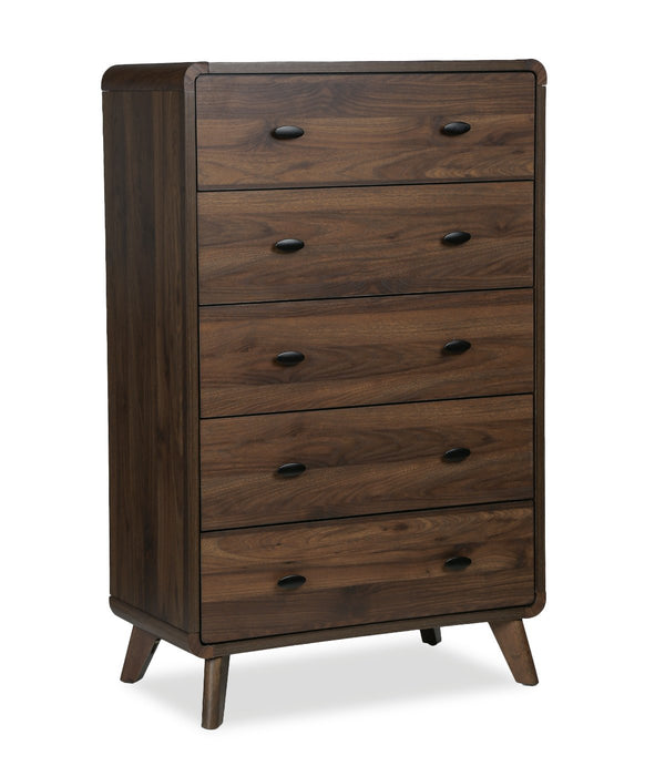 Cami Bedroom Chest of Drawers, 5-Drawer, Mid-Century Modern, 31.5\"W x 50\"H – Brown