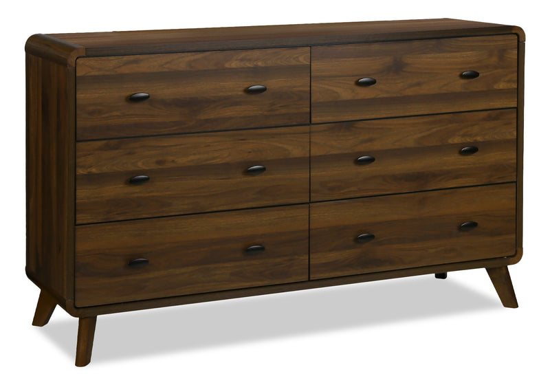 Cami 5pc Bedroom Set with Bed, Dresser & Mirror, Mid-Century Modern, Brown - Queen