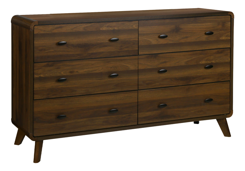 Cami 5pc Bedroom Set with Bed, Dresser & Mirror, Mid-Century Modern, Brown - Queen