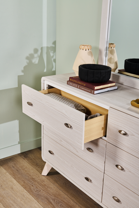 Cami Bedroom 6-Drawer Dresser, Mid-Century Modern, 58.5\"W x 17.5\"H - Grey Oak