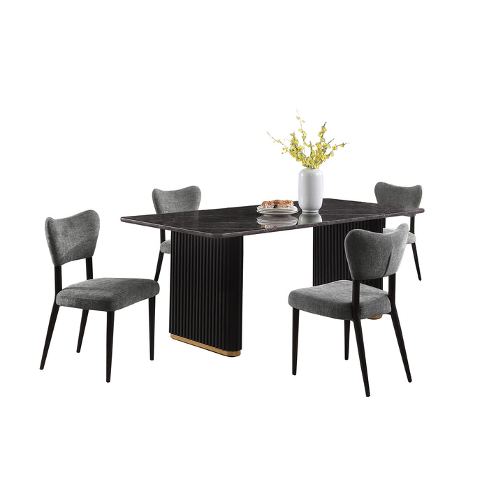 Kort & Co. Capri 5pc Dining Set with Table & 4 Chairs, Gold Accent, Pedestal Base, 72\"W – Charcoal