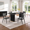 Kort & Co. Capri 5pc Dining Set with Table & 4 Chairs, Gold Accent, Pedestal Base, 72"W – Charcoal | Ensemble de salle à manger Capri de Kort & Co. 5 pièces avec table de 72 po (L), touches dorées, base piédestal et 4 chaises - anthracite