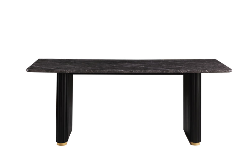 Kort & Co. Capri Dining Table with Marble-Look Top & Gold Accent, Pedestal Base, 72\"W - Black