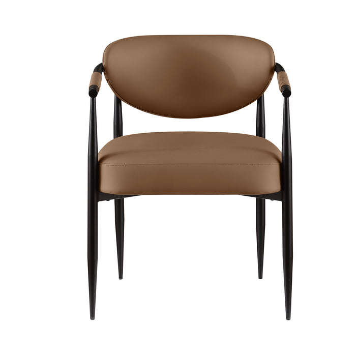 Kort & Co. Capri Dining Arm Chair, Vegan Leather, Metal - Brown
