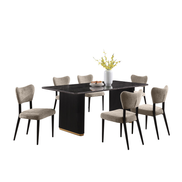 Kort & Co. Capri 7pc Dining Set with Table & 6 Chairs, Gold Accent, Pedestal Base, 72\"W – Taupe