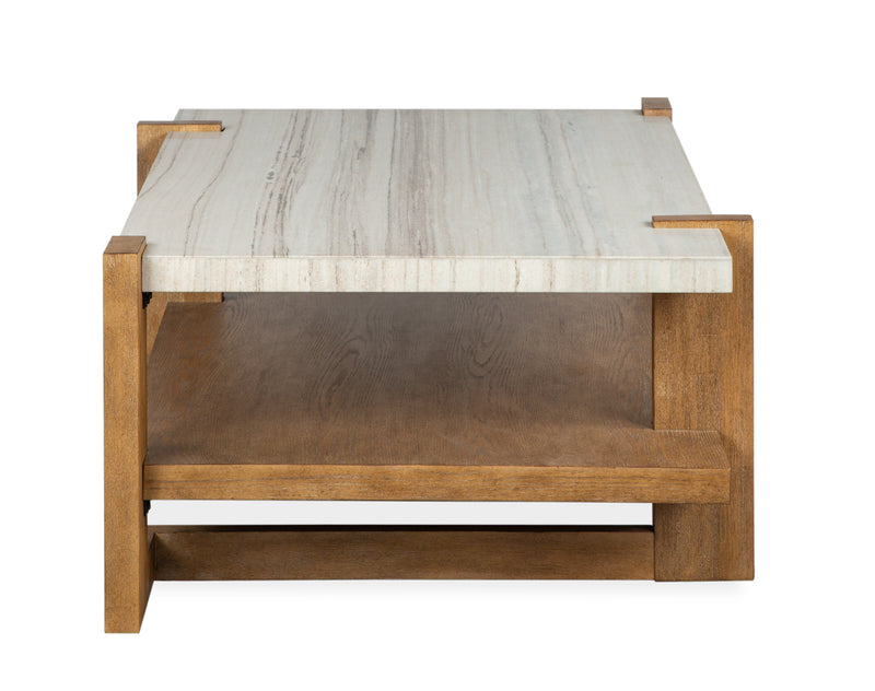 Carlisle 55.5\" Coffee Table with Storage and Faux Granite Top - Honey Wheat