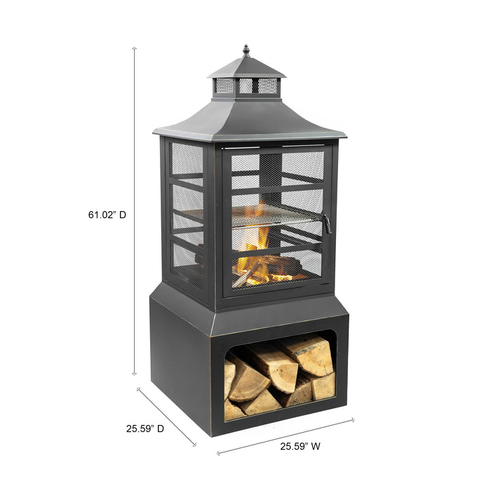 Deko Living Wood Burner Fire Pit Grill & Log Storage