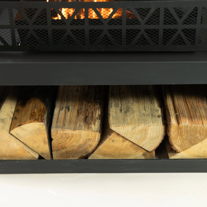 Deko Living Outdoor Metal Fireplace with Log Storage
