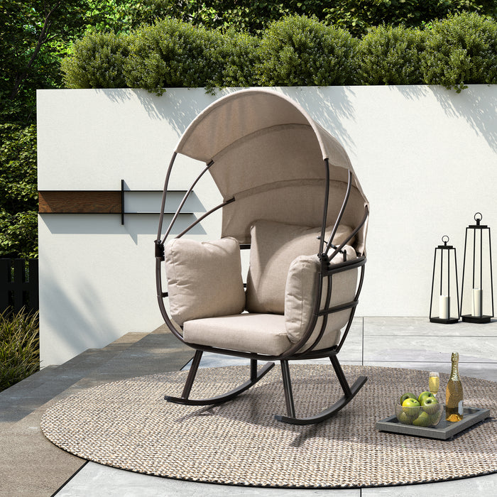 Deko Living Outdoor Rocking Egg Chair with Canopy - Brown