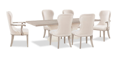Corsa 7pc Dining Set with Table and 6 Chairs - Antique White Oak and Light Grey  | Ensemble de salle à manger Corsa 7 pièces avec table et 6 chaises - chêne blanc antique et gris clair  | CORSLDP7
