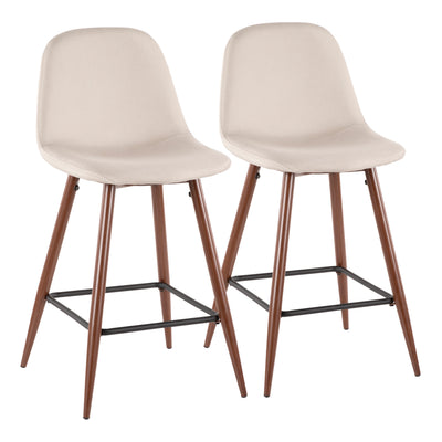 LumiSource Pebble Beige Fabric Mid-Century Modern Counter-Height Stool - Set of 2|Tabouret moderne du milieu du 20e siècle Pebble de hauteur comptoir en tissu beige - ensemble de 2